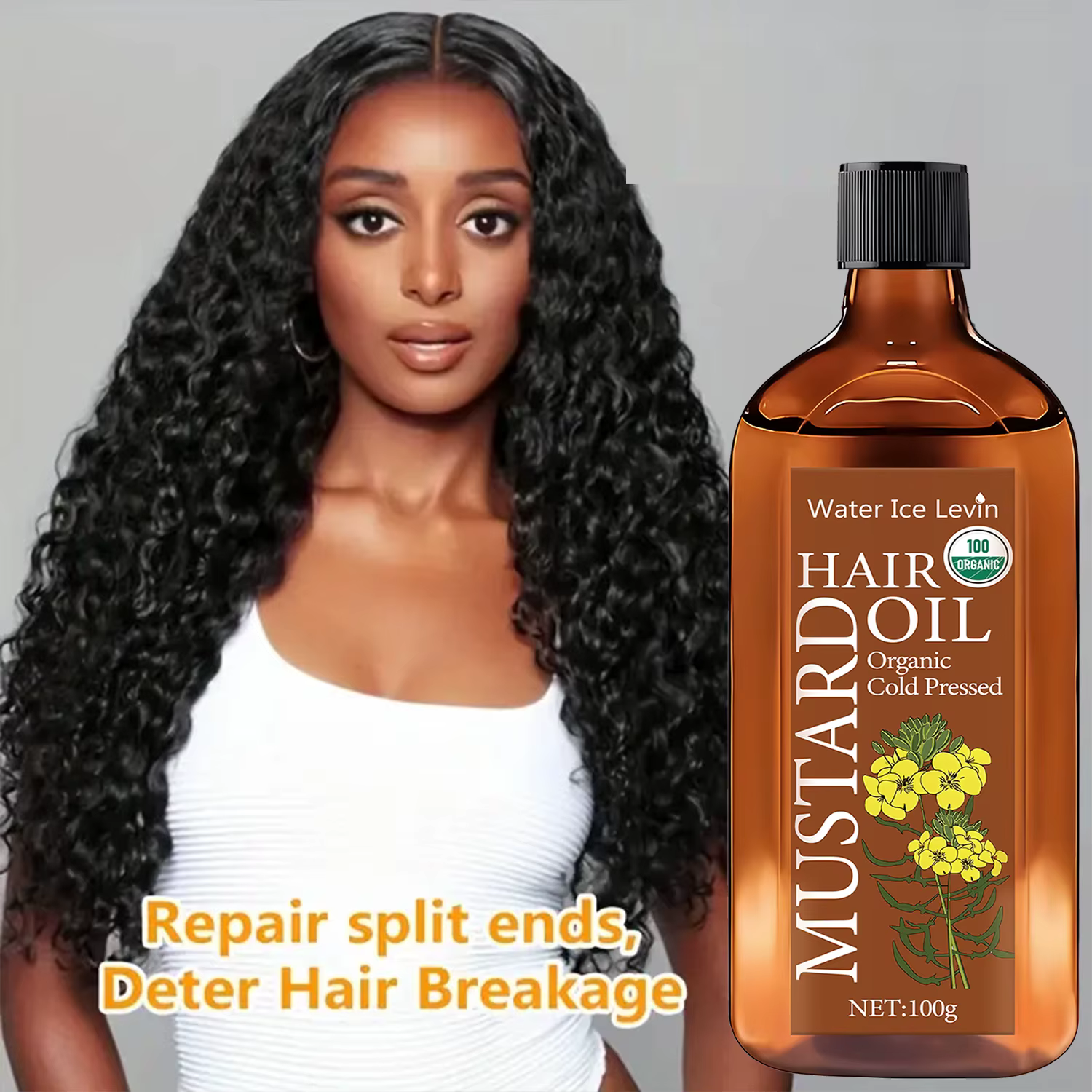 Huile de Moutarde Bio Pressée à Froid pour Cheveux - Acide Hyaluronique et Vitamines