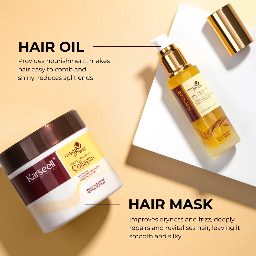 Karseell Masque capillaire 500 ml + huile d'argan 2 pièces ensemble réparation profonde conditionnement sérum