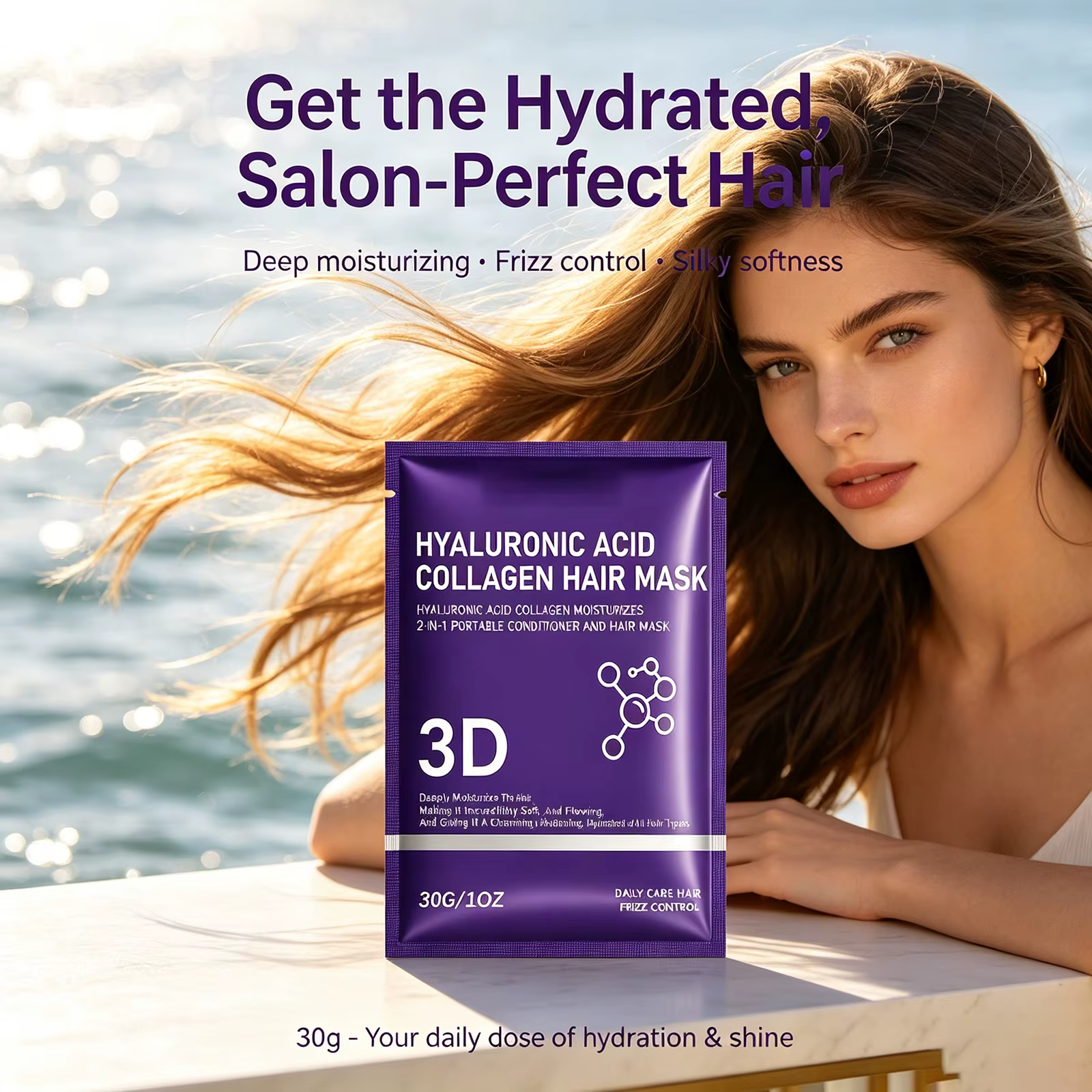Masque capillaire au collagène et à l'acide hyaluronique 30g – Traitement revitalisant en profondeur pour cheveux secs
