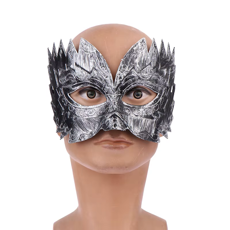 ㉤ Masque de carnaval vintage, masque demi-visage en plastique doré et argenté, masque de fête d'Halloween pour femmes et hommes, 1 pièce
