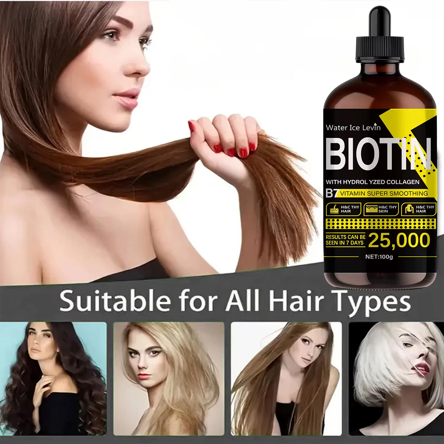 Huile capillaire à la biotine - Vitamines liquides pures pour les soins des cheveux