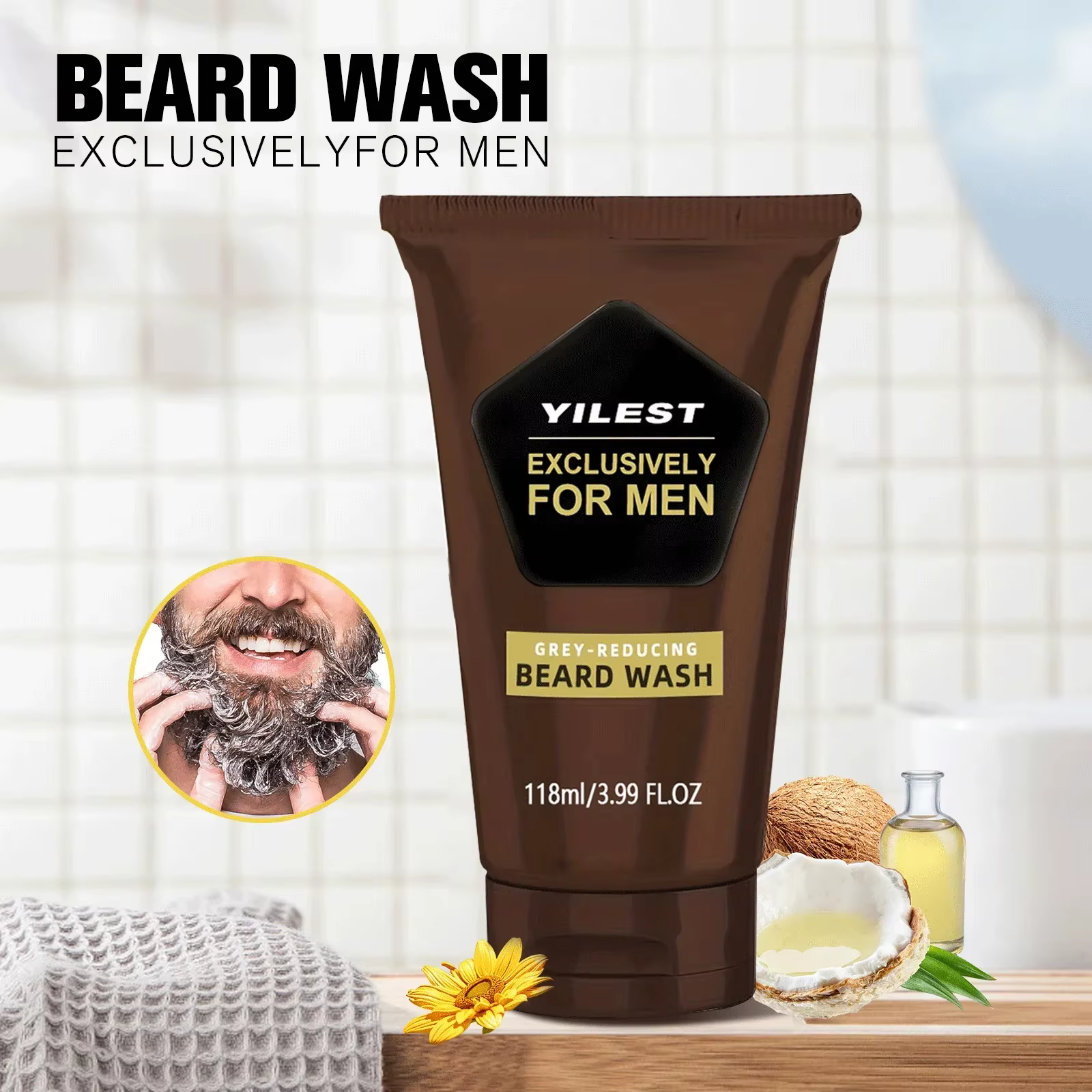 Shampoo colorant permanent pour barbe pour hommes - Couvre les poils blancs et gris