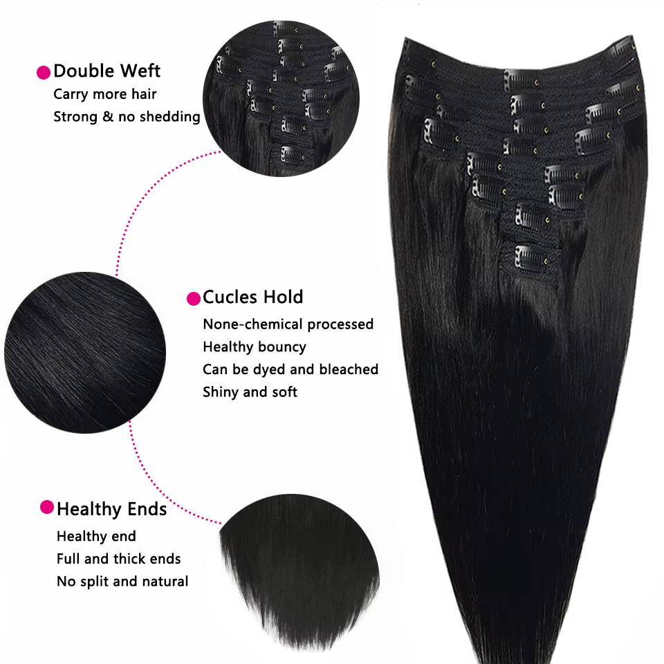 Extensions de cheveux brésiliens Remy à clips