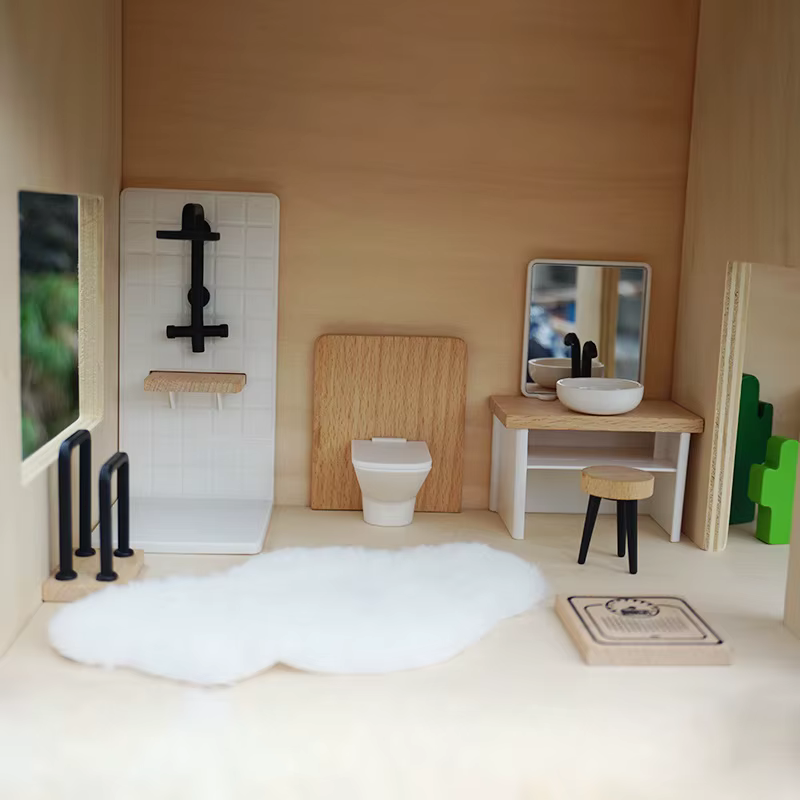 Mini serviette de toilette T1 en bois, échelle 1:12, maison de courses, baignoire, évier, meubles de maison miniatures, ornements de scène, jouets de maison de jeu, décoration d'intérieur