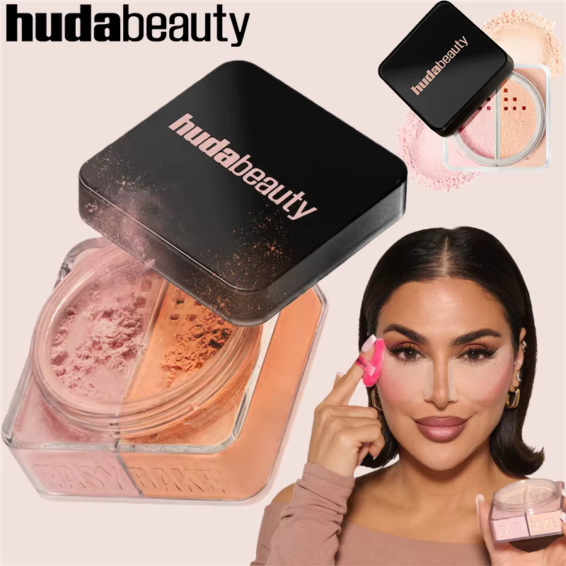 HudaBeauty Easy Bake Poudre Libre Éclaircissante et Correctrice Duo Longue Tenue Contrôle du Sébum Maquillage Naturel Éclatant Imperméable