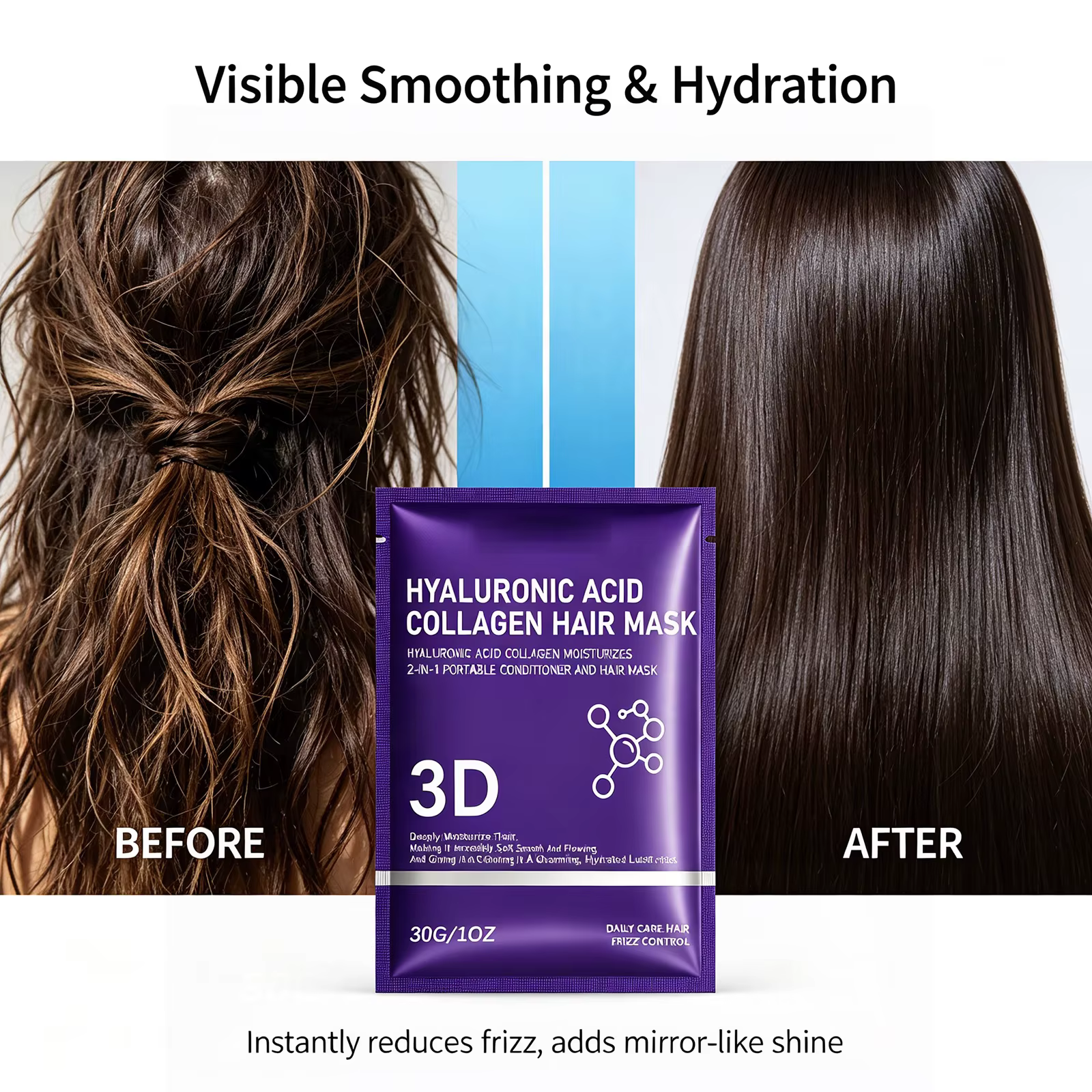 Masque capillaire au collagène et à l'acide hyaluronique 30g – Traitement revitalisant en profondeur pour cheveux secs