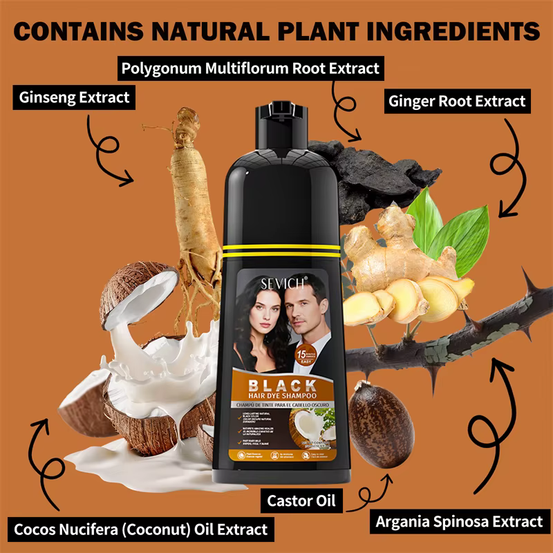 SEVICH Aloes noir cheveux colorant shampooing 500ml bricolage à base de plantes coloration