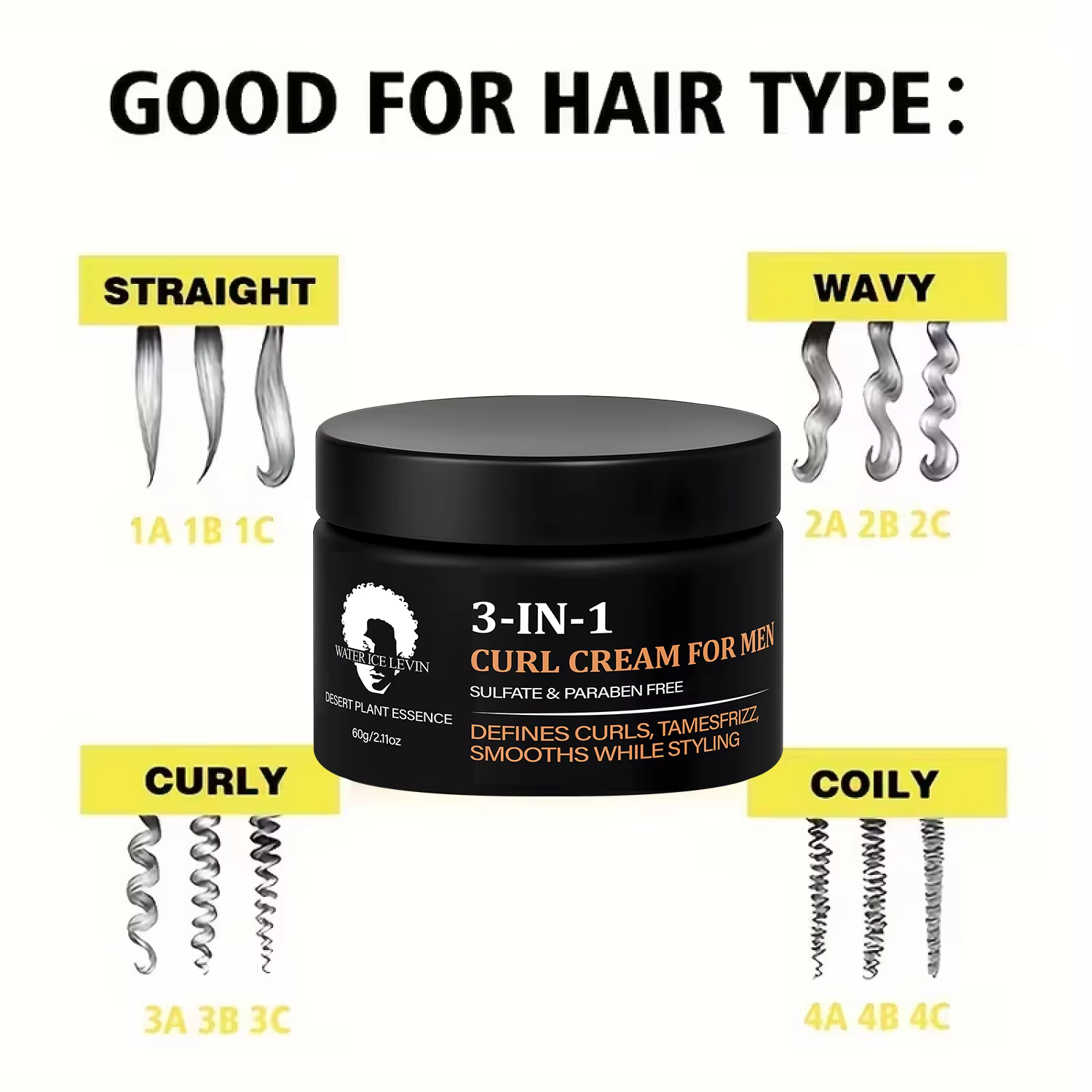 Crème 3 en 1 pour Boucles pour Hommes au Collagène et à l'Huile de Coco - Définit