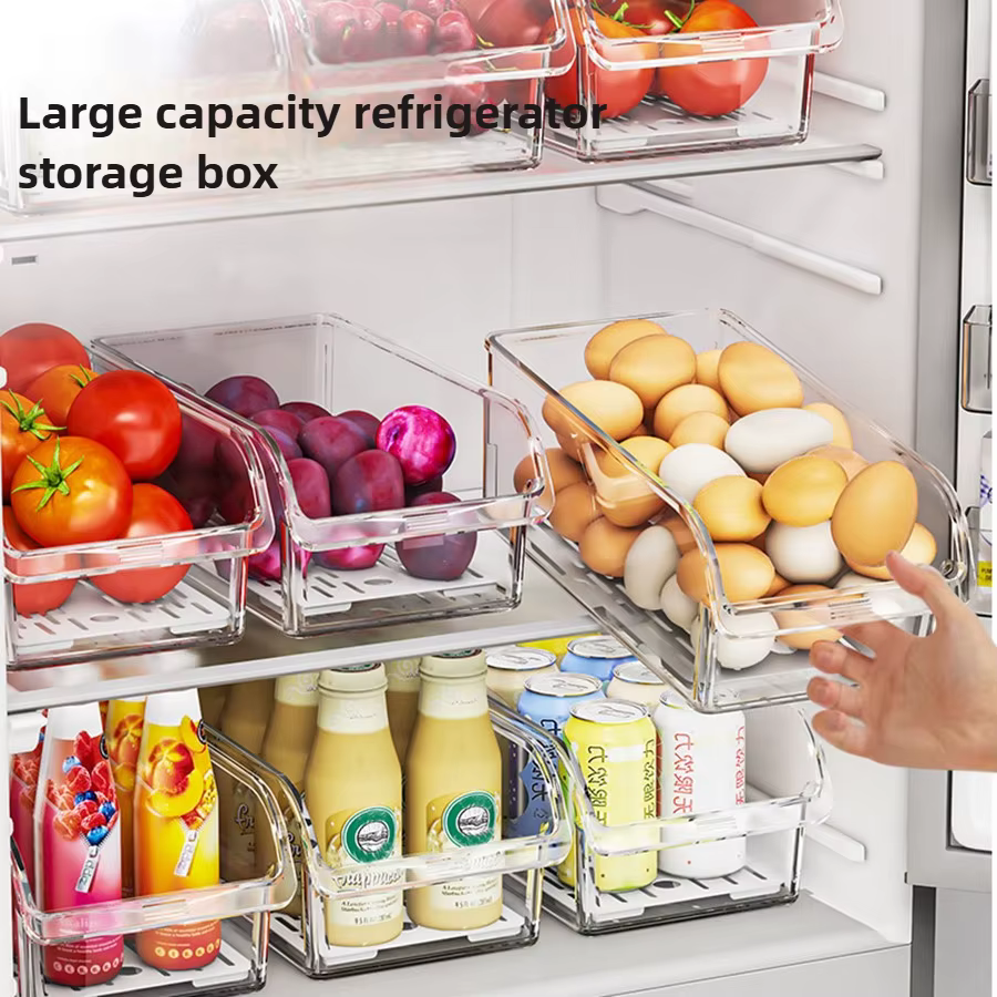 Organisateur de réfrigérateur transparent, bacs organisateurs de réfrigérateur, organisateurs de réfrigérateur et conteneurs de stockage pour fruits, légumes, aliments, boissons