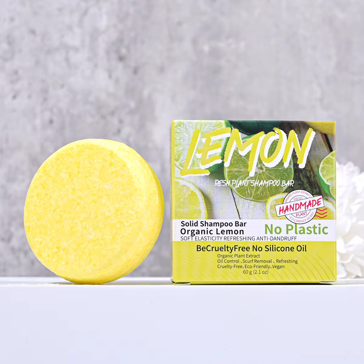 J + 60g Nature plante citron solide shampooing rafraîchissant contrôle de l'huile