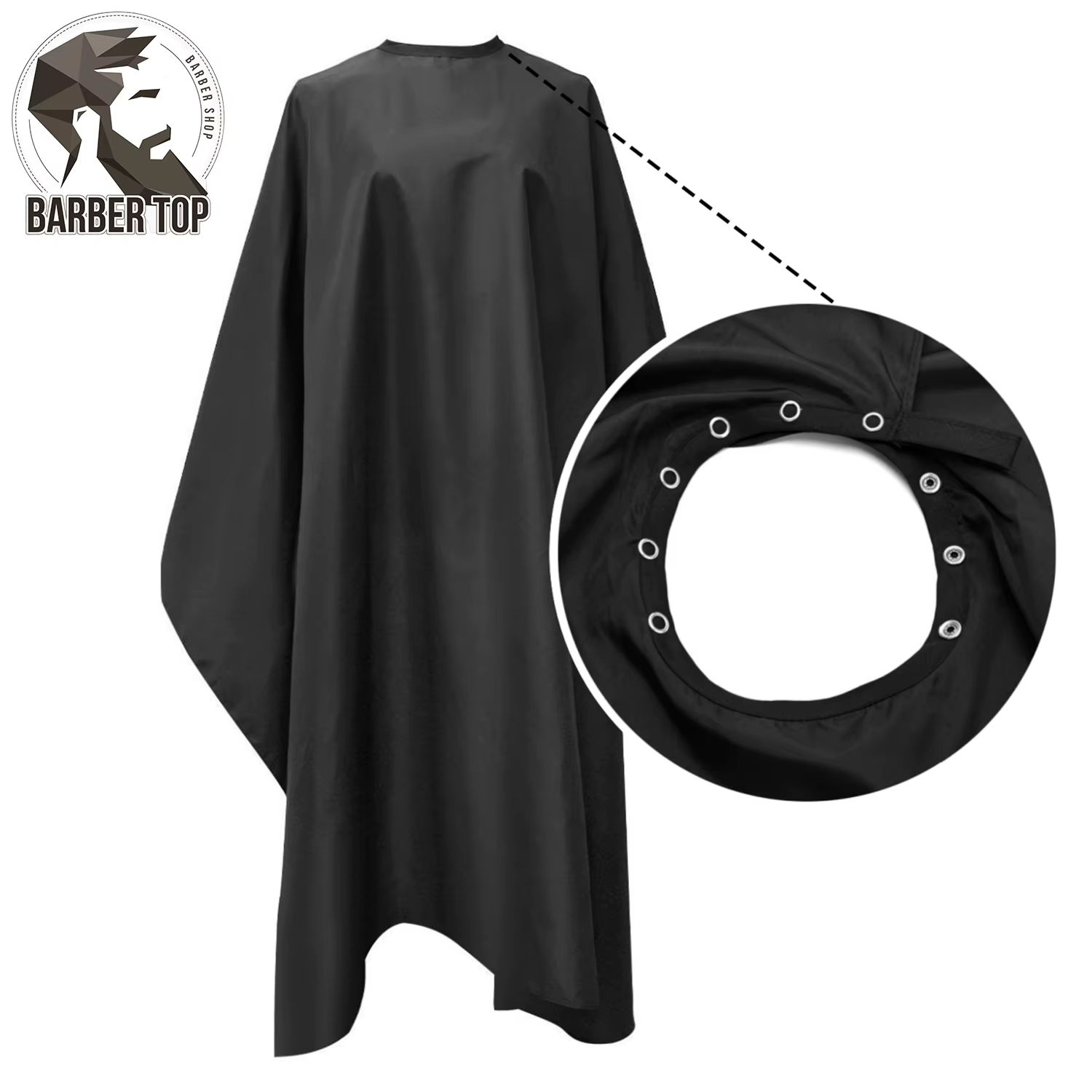 Cape de coiffure noire antistatique à col boutonné pour salon