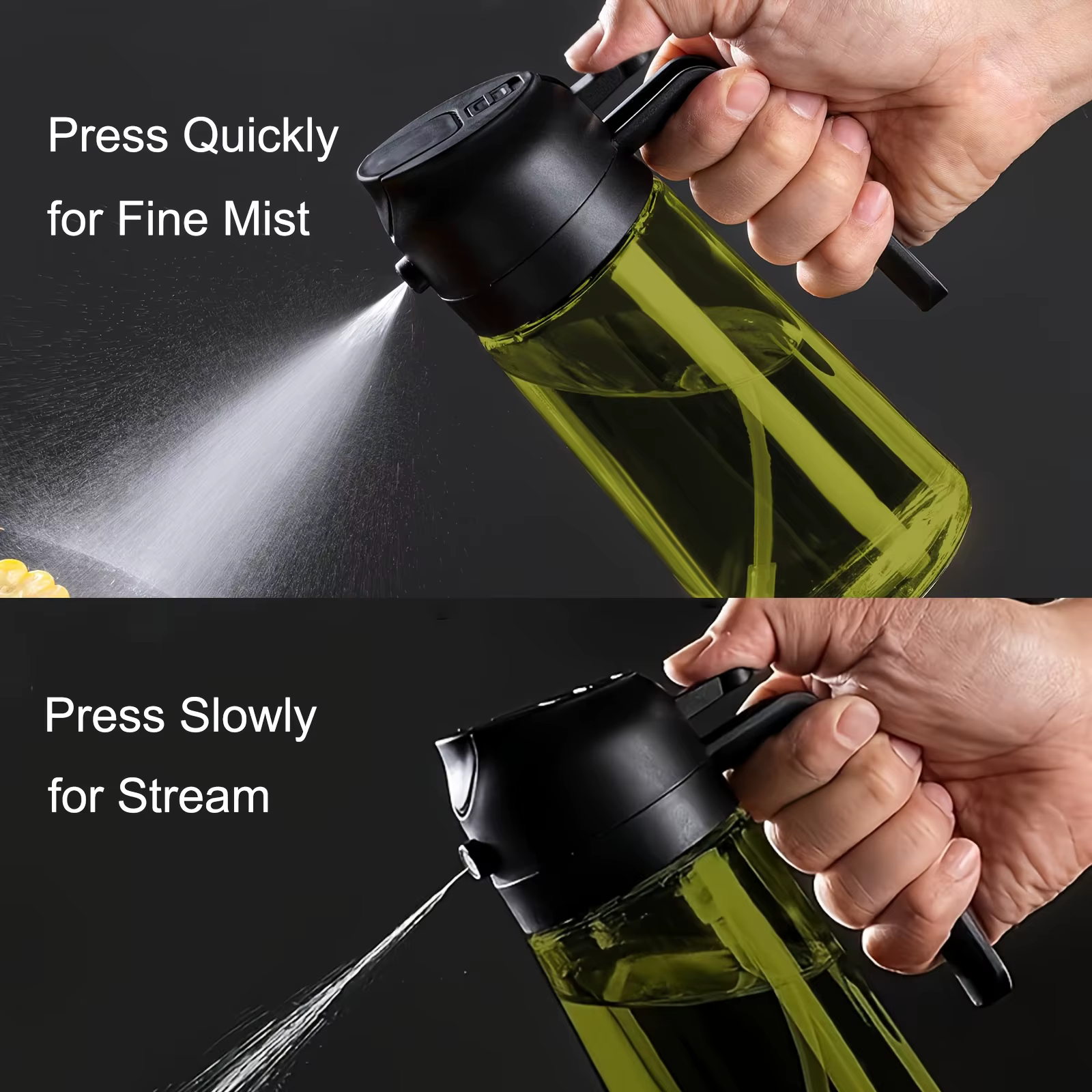 Bouteille d'injection d'huile, bouteille d'huile d'olive de cuisine de 16 onces, distributeur d'huile d'olive deux en un et pulvérisation d'huile, fournitures de cuisine