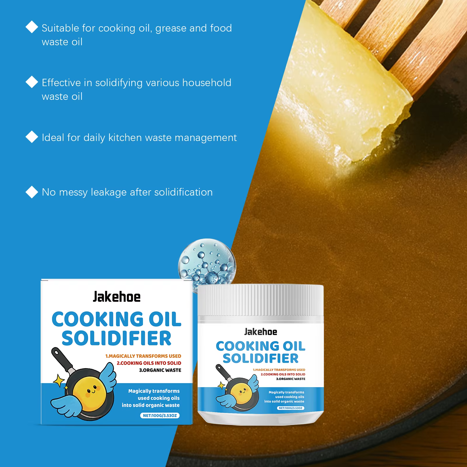 Poudre durcissante pour huile de cuisson et graisse usagée, pour l'élimination facile des déchets de cuisine, protection des drains, 100g, élimination sécurisée