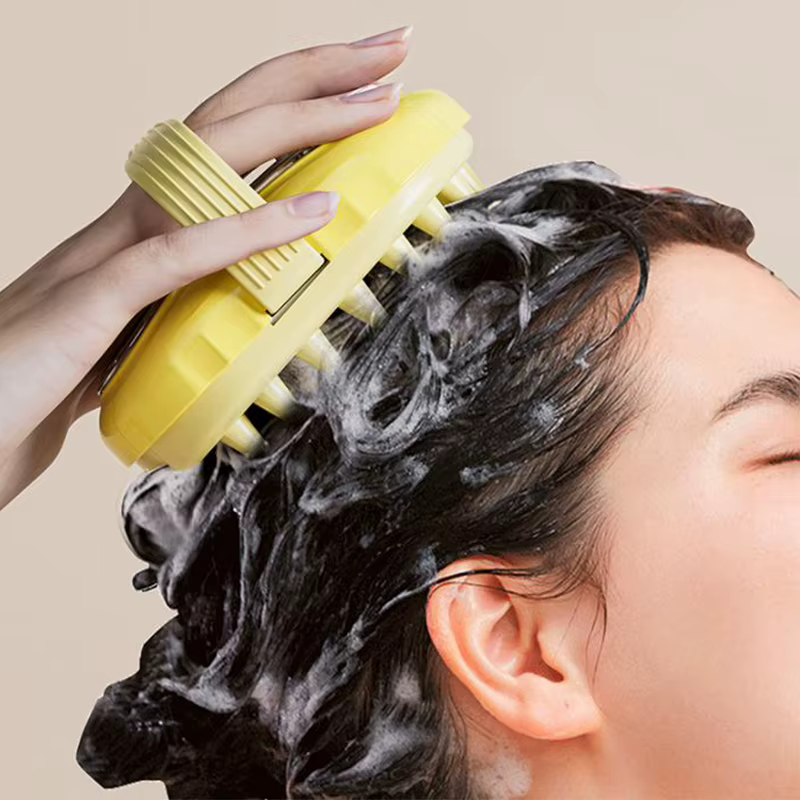 Shampoing en Silicone, masseur de cheveux du cuir chevelu avec distributeur de savon