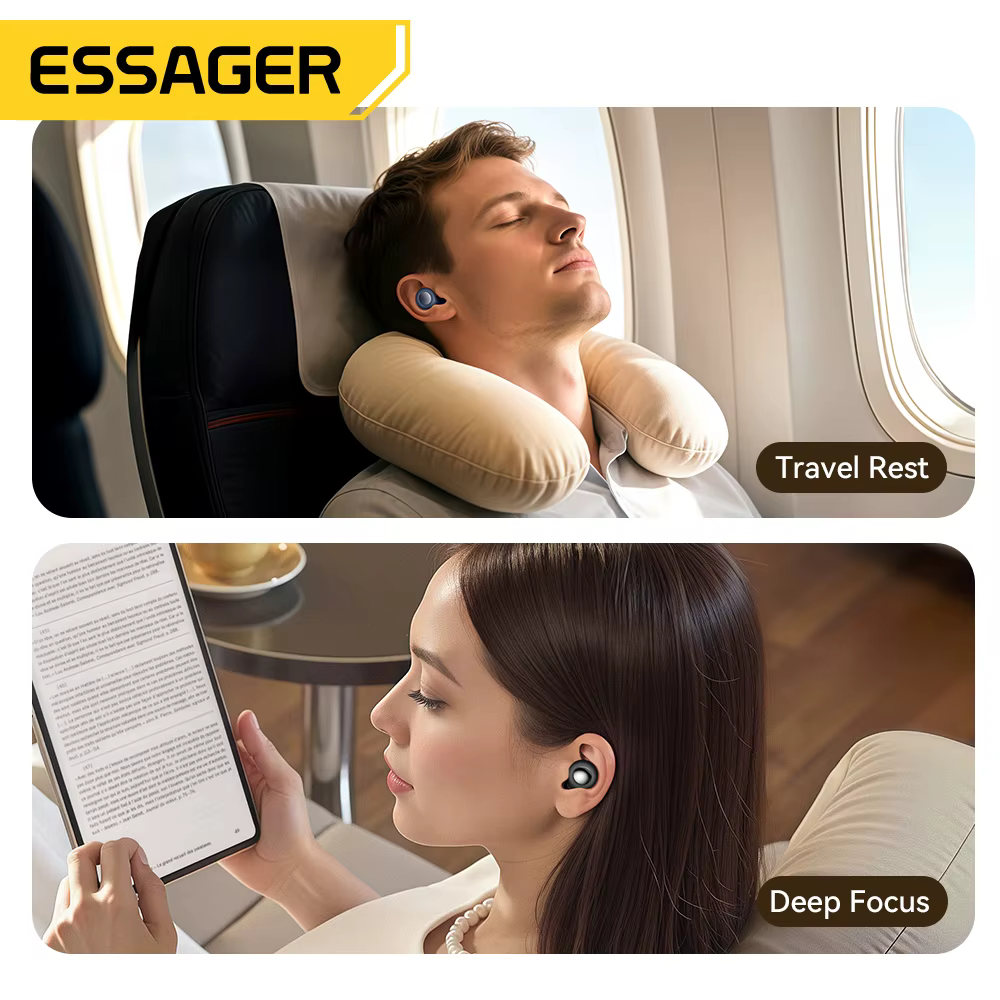 ESSAGER Bouchons d'oreille antibruit pour dormir Bouchons d'oreilles de sommeil en silicone souple Écouteurs à réduction de bruit pour le sommeil Travail Étude Voyage