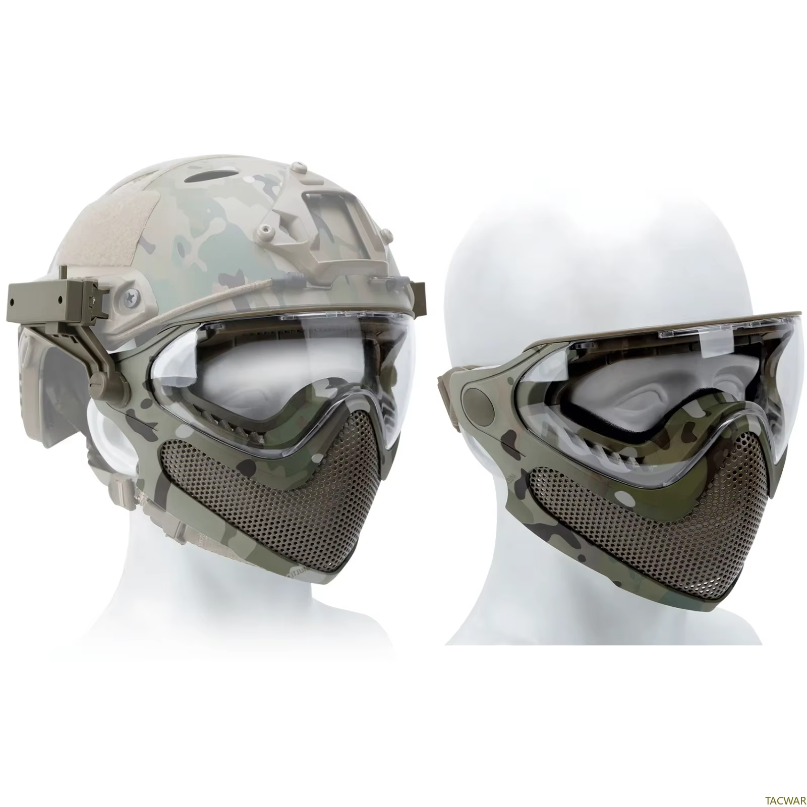 Masque en maille Airsoft intégral avec 3 lunettes antibuée pour casque rapide, masque de protection en acier de 2 modes pour le tir Wargame CS