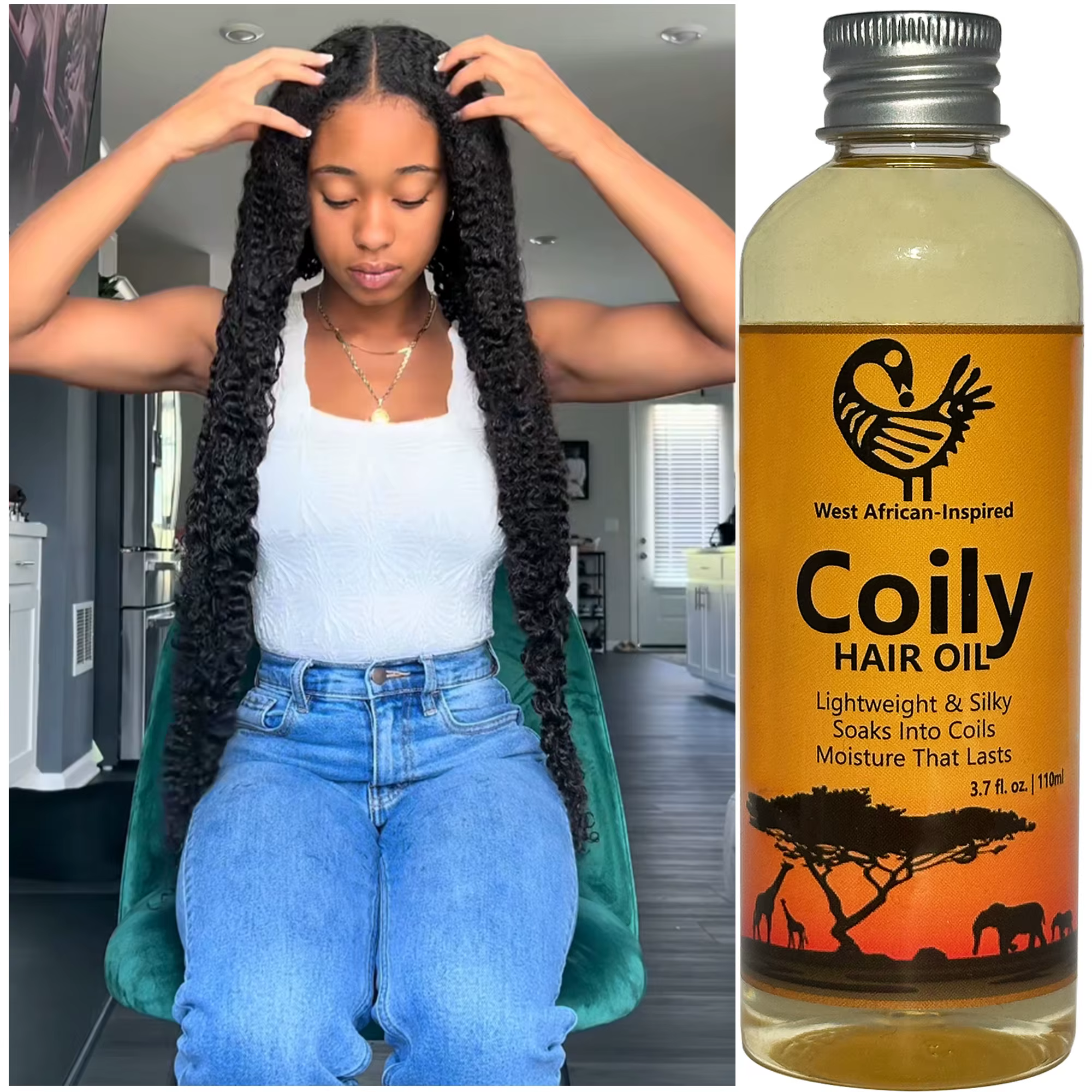 Huile pour cheveux crépus d'inspiration ouest-africaine de 110 ml avec romarin et ricin
