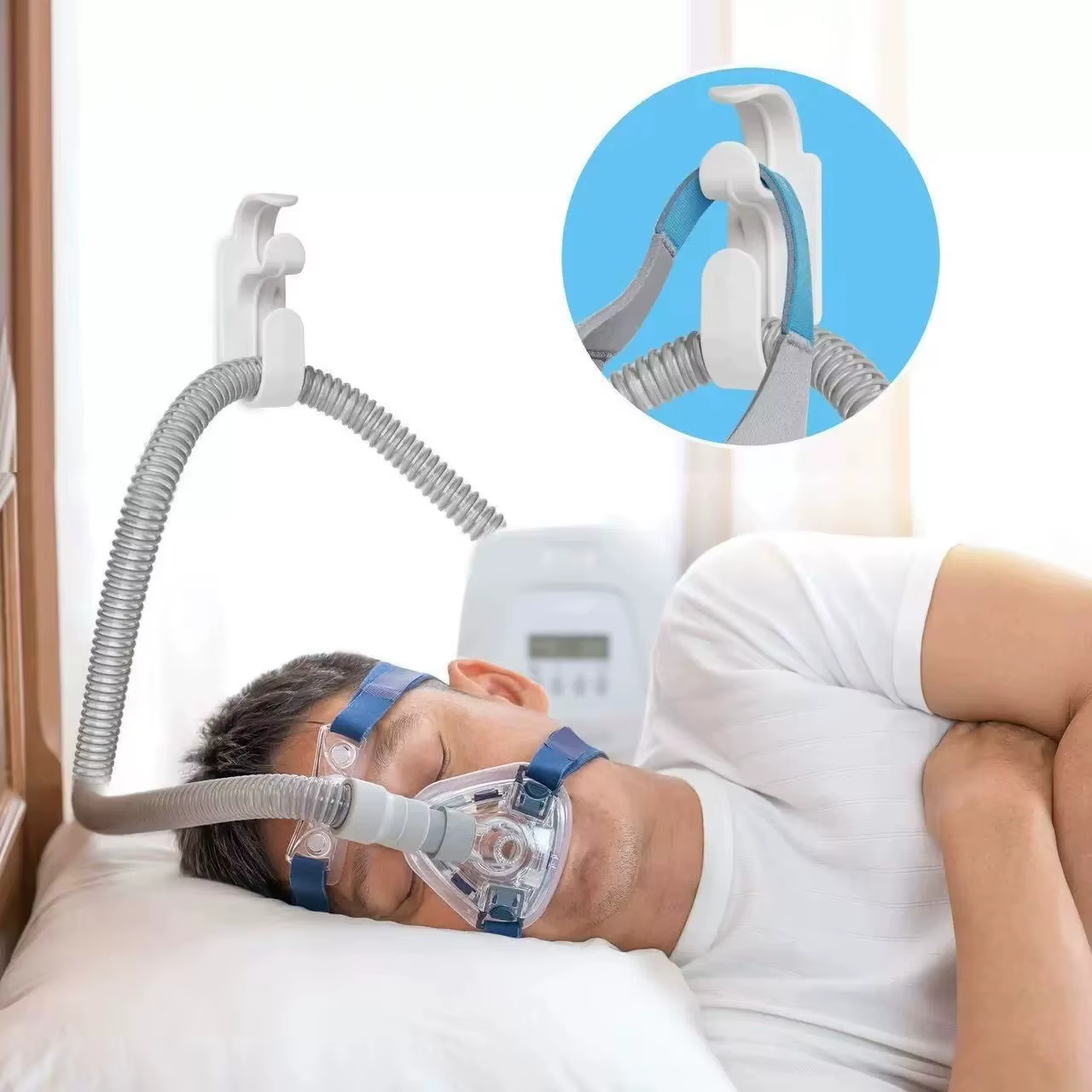 Support anti-débordement pour tuyau de masque CPAP, organisateur de tubes, support de fixation pour ventilateur, évite le désordre des tuyaux pour un meilleur sommeil