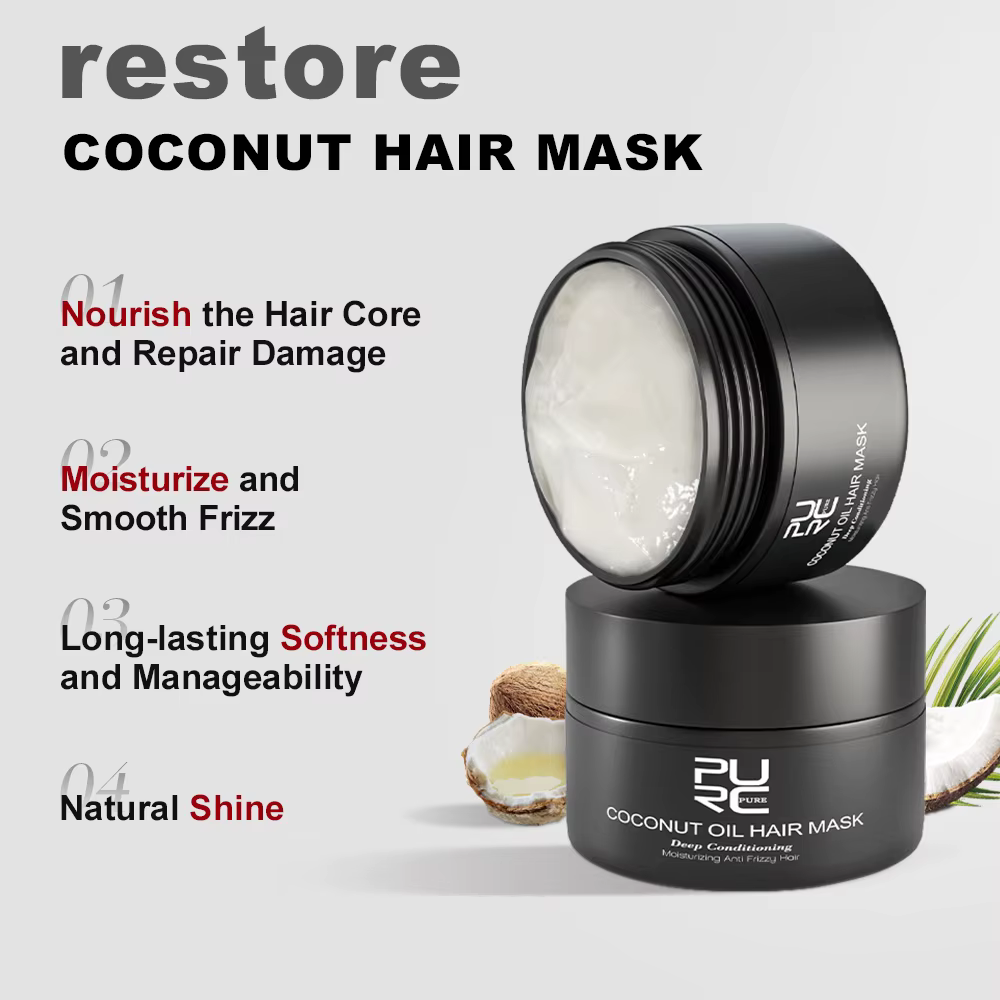 PURC huile de noix de coco masque capillaire réparation endommagé frisottis lissage nourrissant kératine traitements