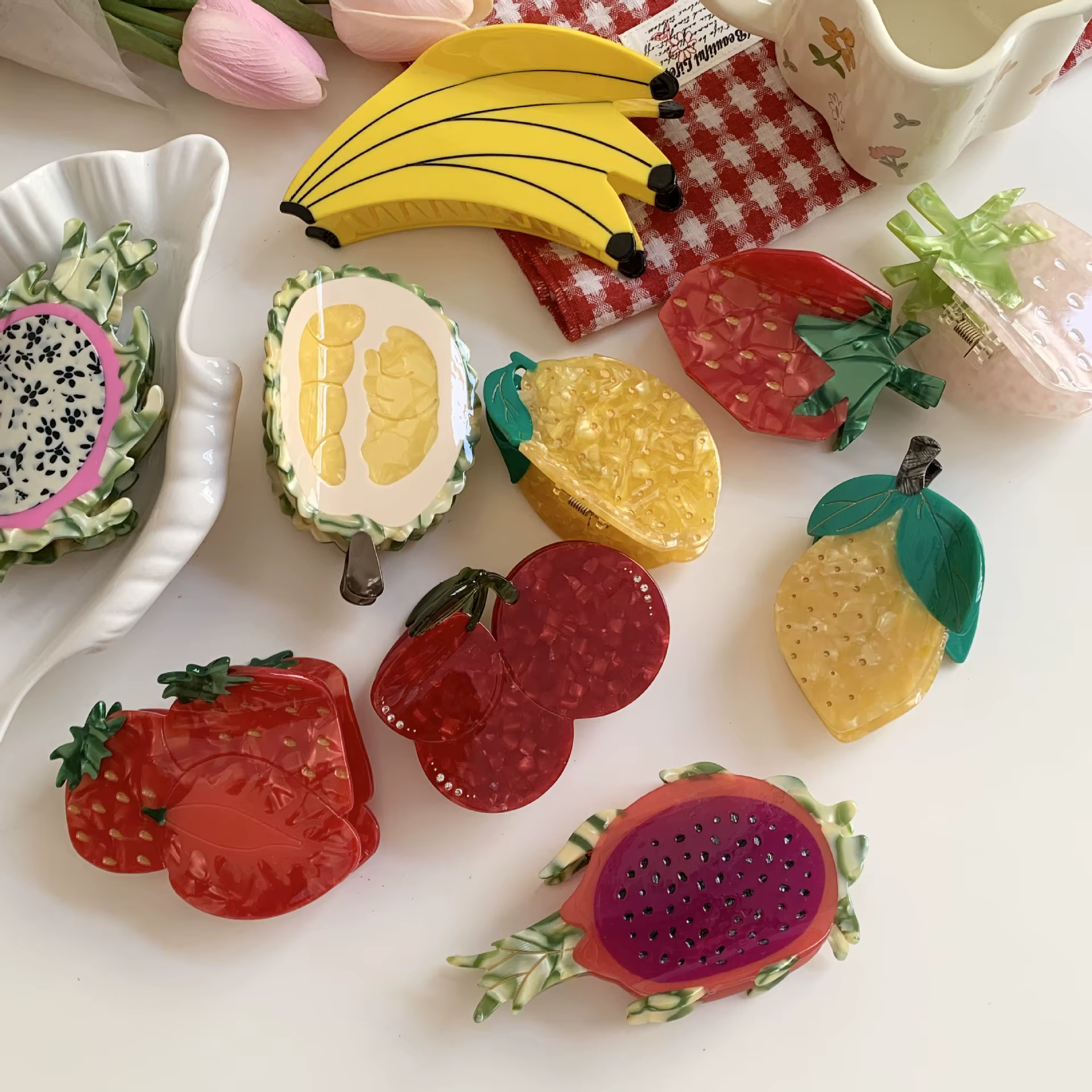 Nouvelle pince à cheveux en acétate motif fruits d'été mignons (fraise