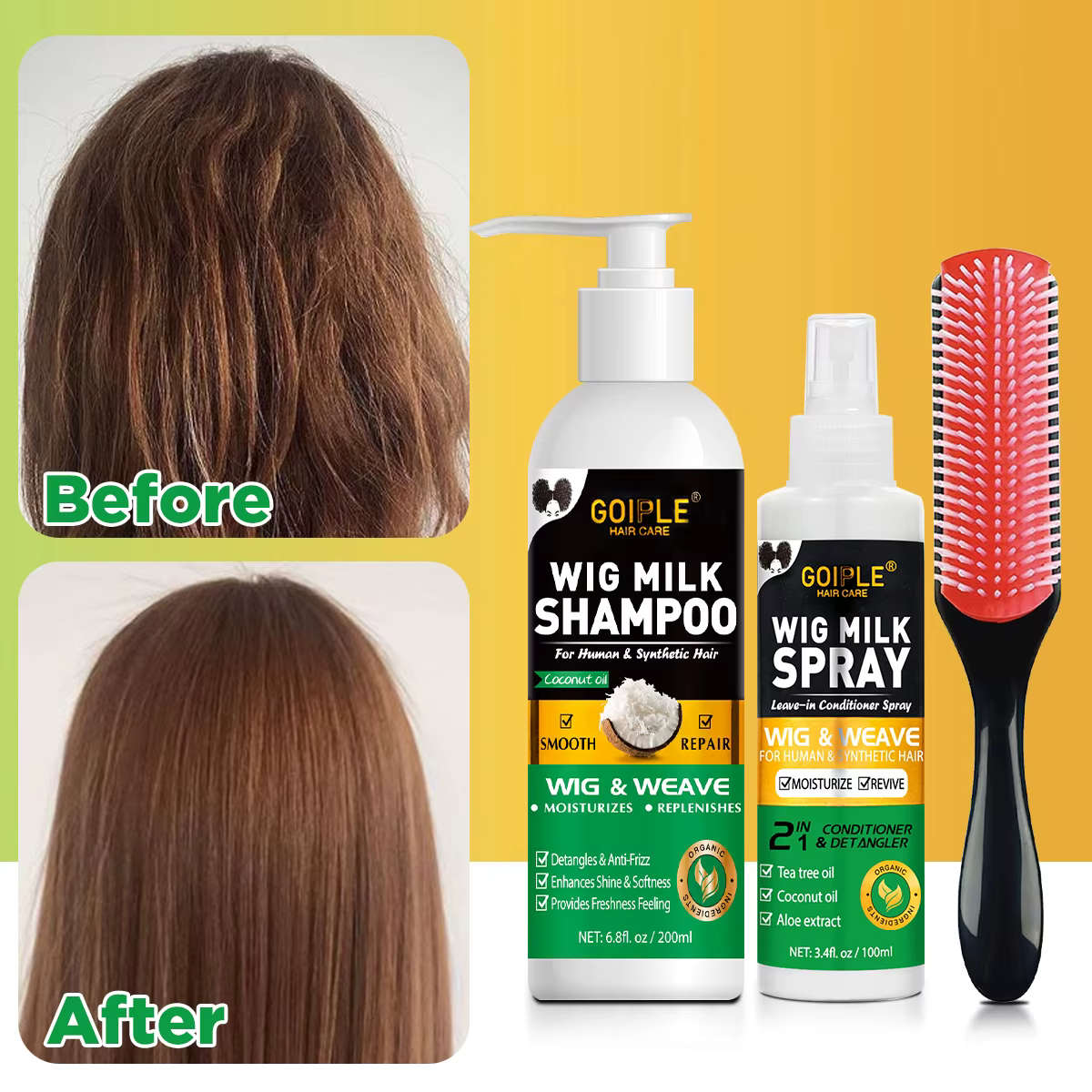 Shampoing et après-shampooing sans rinçage 2 en 1