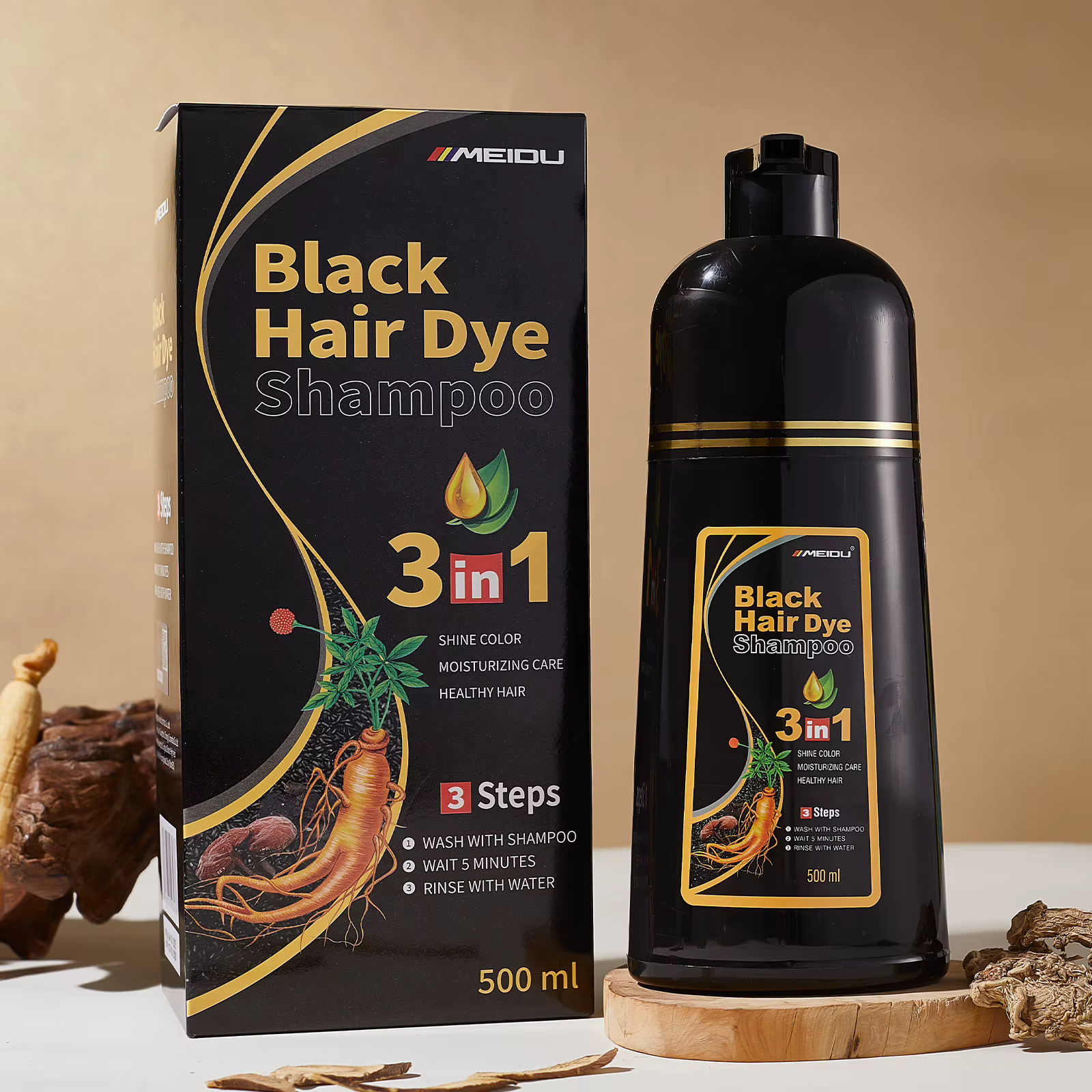 Shampoo colorant capillaire Meidu 3 en 1