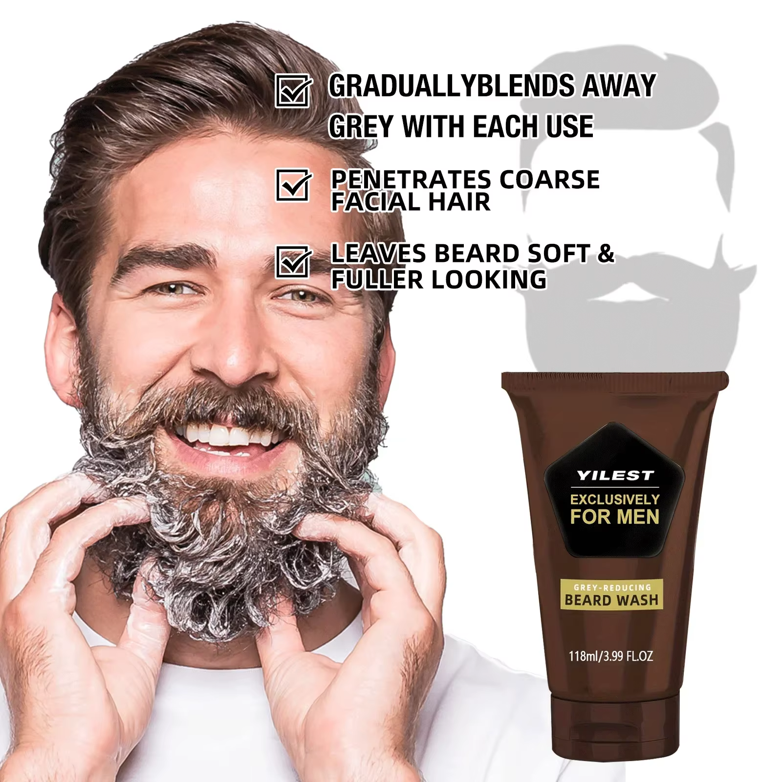 Shampoo colorant permanent pour barbe pour hommes - Couvre les poils blancs et gris