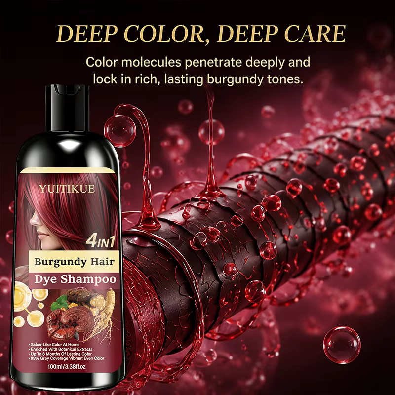 Shampoo colorant capillaire Bourgogne 4 en 1, infusé aux plantes, couleur longue durée, couvre les cheveux gris, coloration capillaire pratique pour la maison