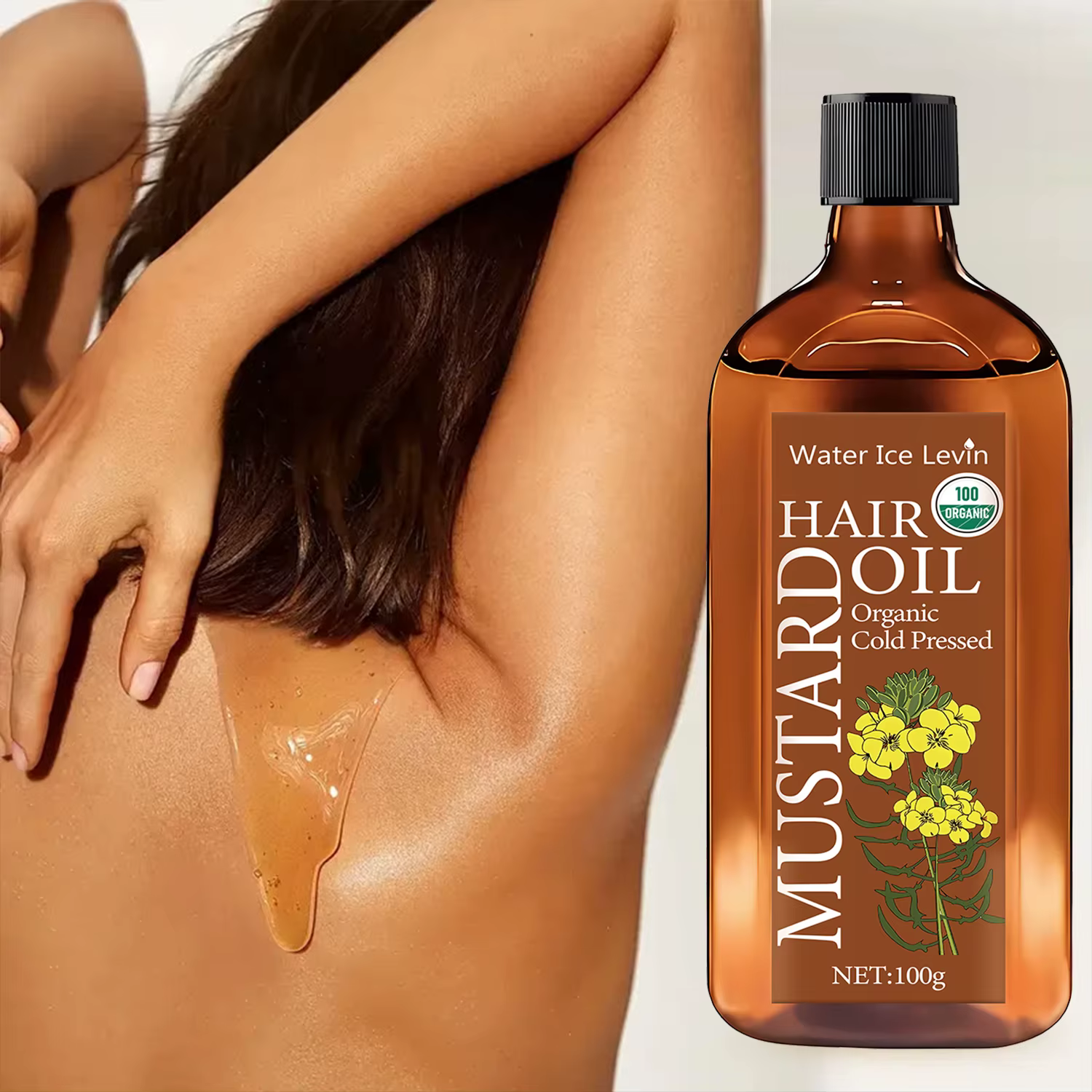 Huile de Moutarde Bio Pressée à Froid pour Cheveux - Acide Hyaluronique et Vitamines