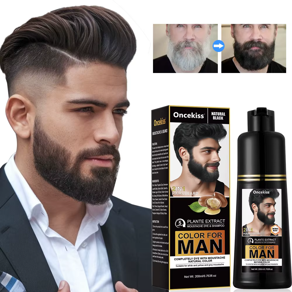 Shampoo colorant pour barbe naturel et permanent longue durée 200 ml pour hommes