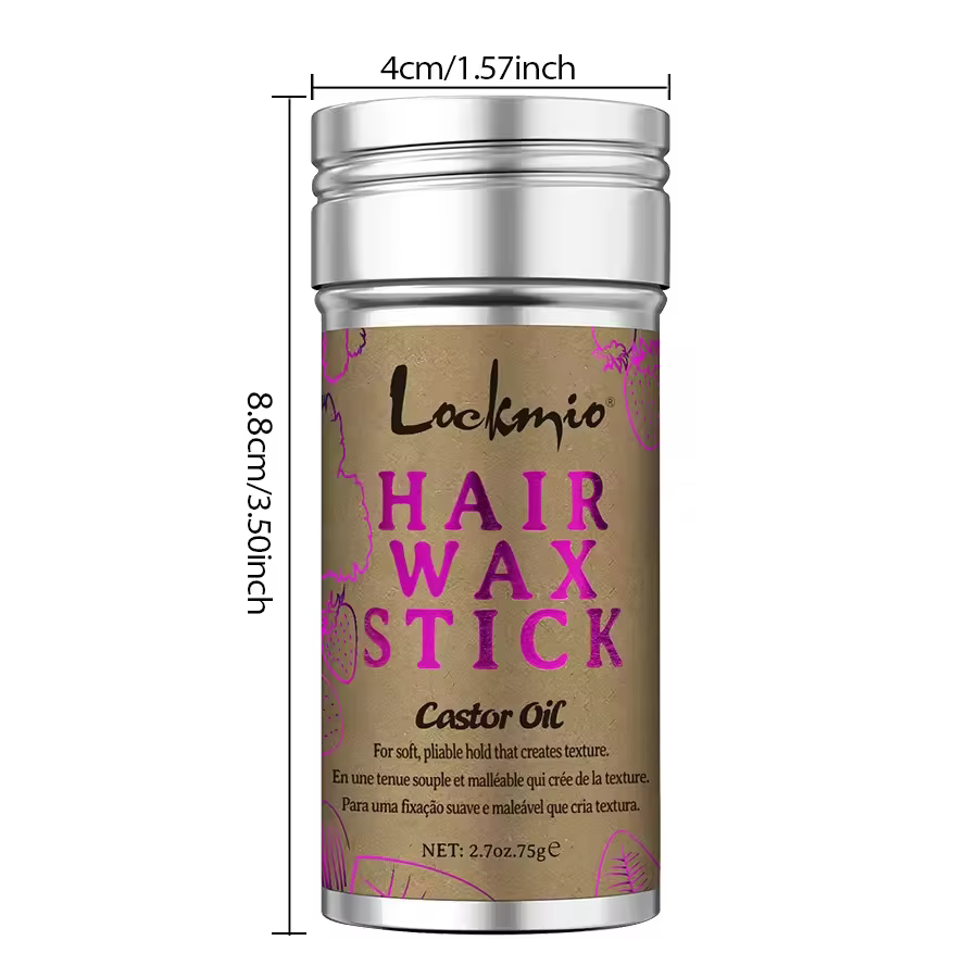 LOCKMIO 75g bâton de cire pour cheveux avec huile de ricin tome frisottis lisse flyaways forte tenue bord style finition