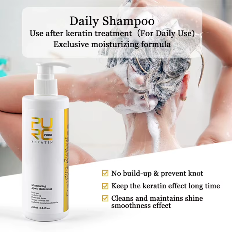 PURC Shampoing Quotidien Traitement de Nettoyage du Cuir chevelu Shampooing Post-Astraightenant à la Kératine 300 ml