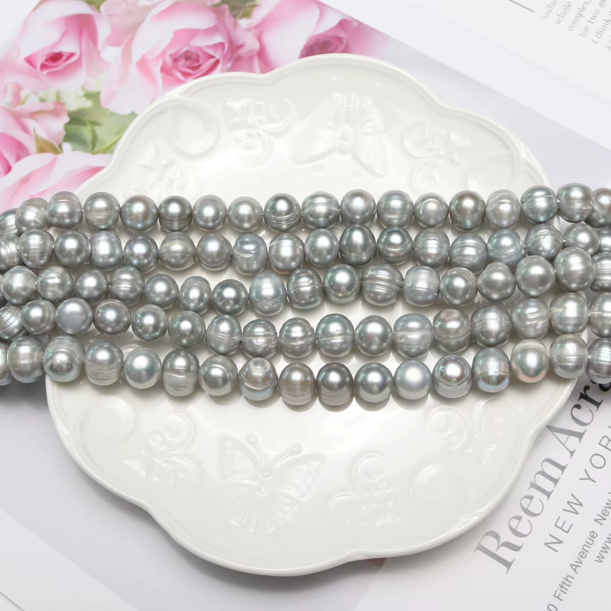 Perle d'eau douce naturelle de classe A, perles rondes grises en nacre, bijoux exécutifs, collier à faire soi-même, accessoires de bracelet, cadeau