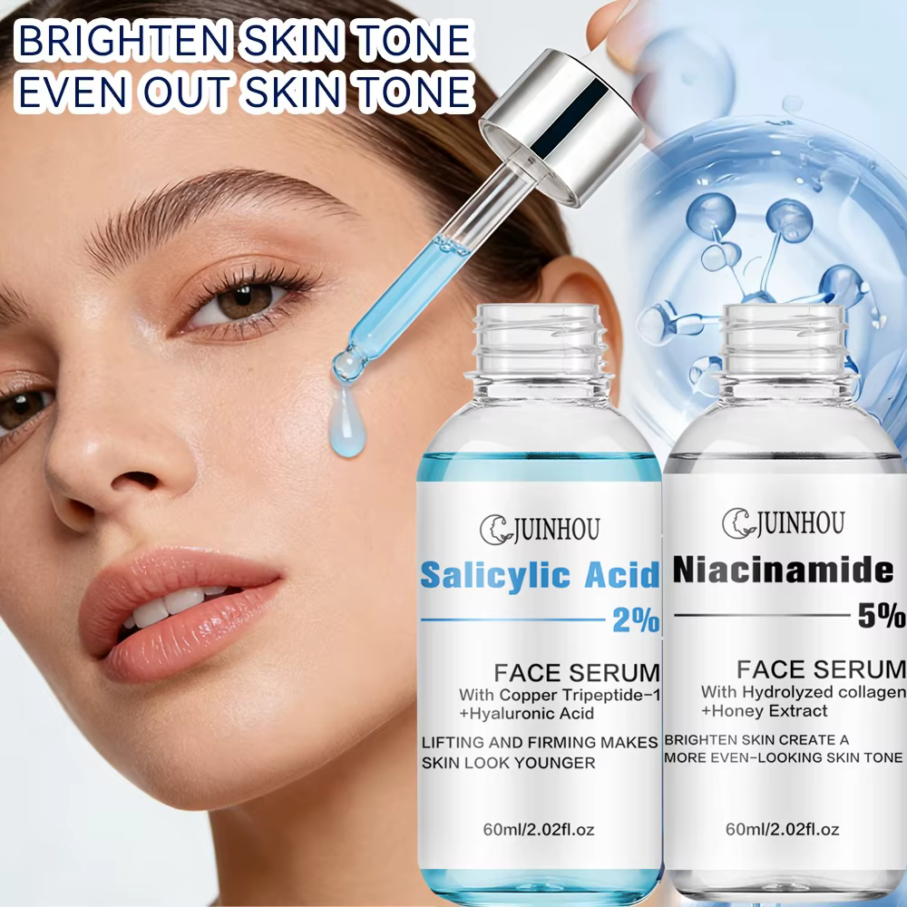 JUINHOU Lot de 2 sérums à l'acide salicylique et à la niacinamide pour éclaircir la peau, contient 5% de nicotinamide et 2% d'acide salicylique, convient à tous