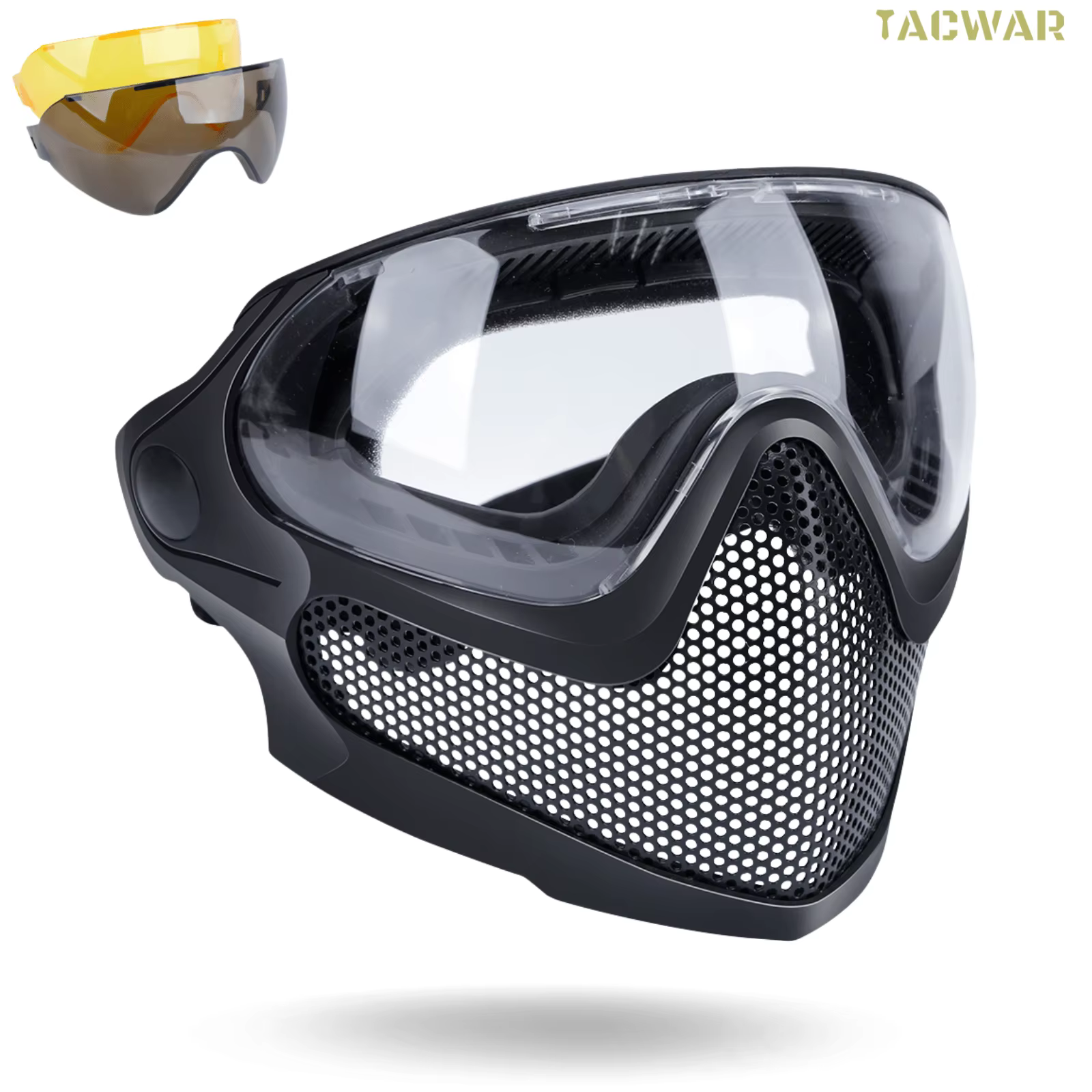 Masque en maille Airsoft intégral avec 3 lunettes antibuée pour casque rapide, masque de protection en acier de 2 modes pour le tir Wargame CS