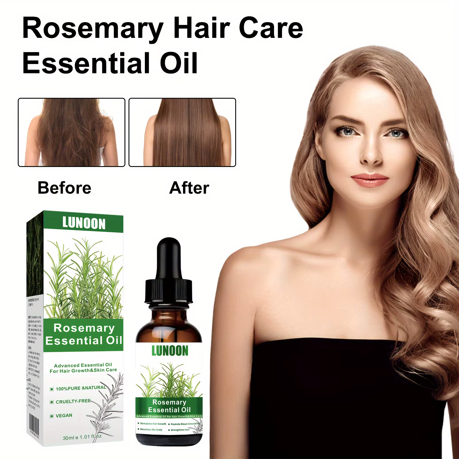 Huile essentielle de romarin 30ml pour la croissance et la soin des cheveux, extrait d'huile végétale pour cheveux amincissants, alimentation du cuir chevelu et brillance saine