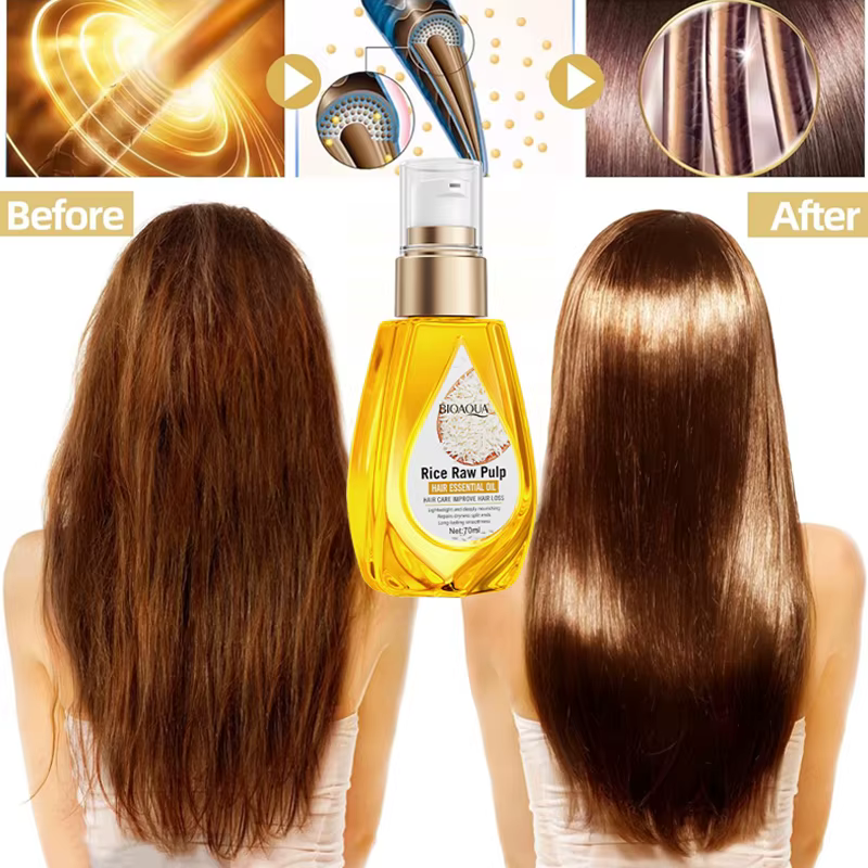 Huile essentielle pour les cheveux à base de purée de riz