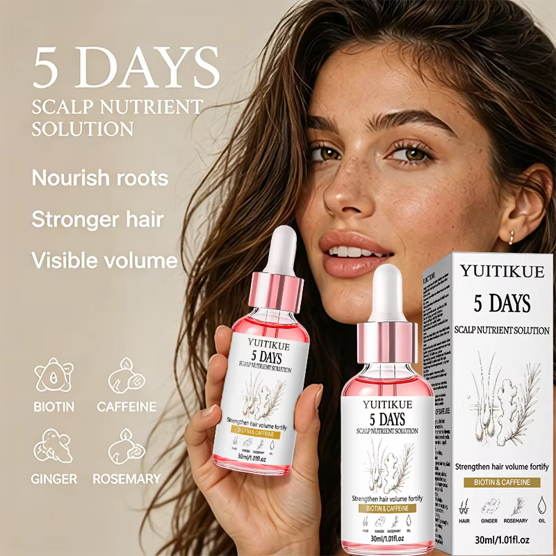 Sérum nutritif pour le cuir chevelu à la biotine et à la caféine 30ml YUITIKUE Gingembre Romarin Nourrit le cuir chevelu Renforce le volume des cheveux Essence de soin capillaire quotidienne