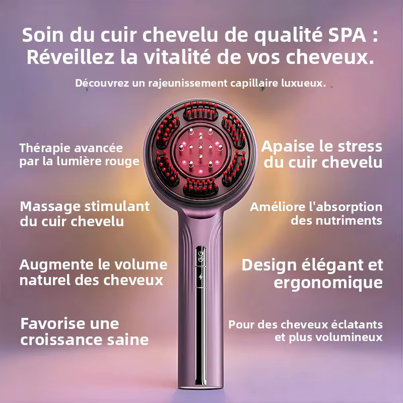 Peigne Masseur Électrique EMS pour Cuir Chevelu avec Thérapie par Lumière Rouge