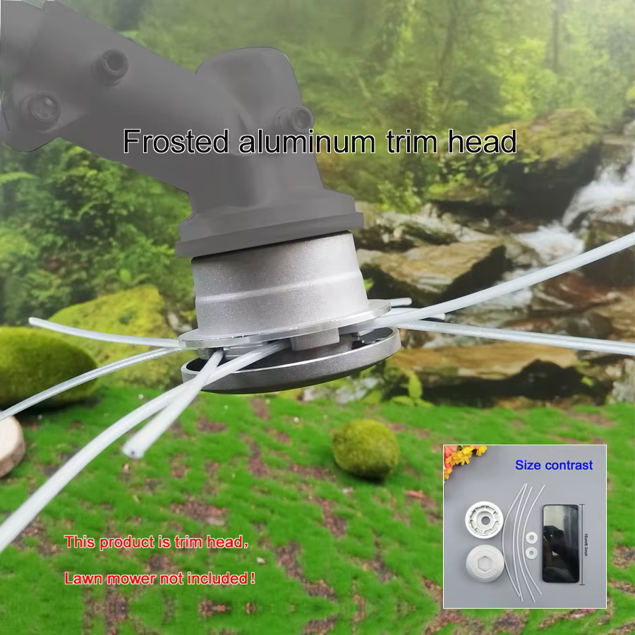 Tête de coupe en alliage d'aluminium givré avec 4 fils de coupe en acier et 2 entretoises, facile à installer, coupe efficace de l'herbe, non
