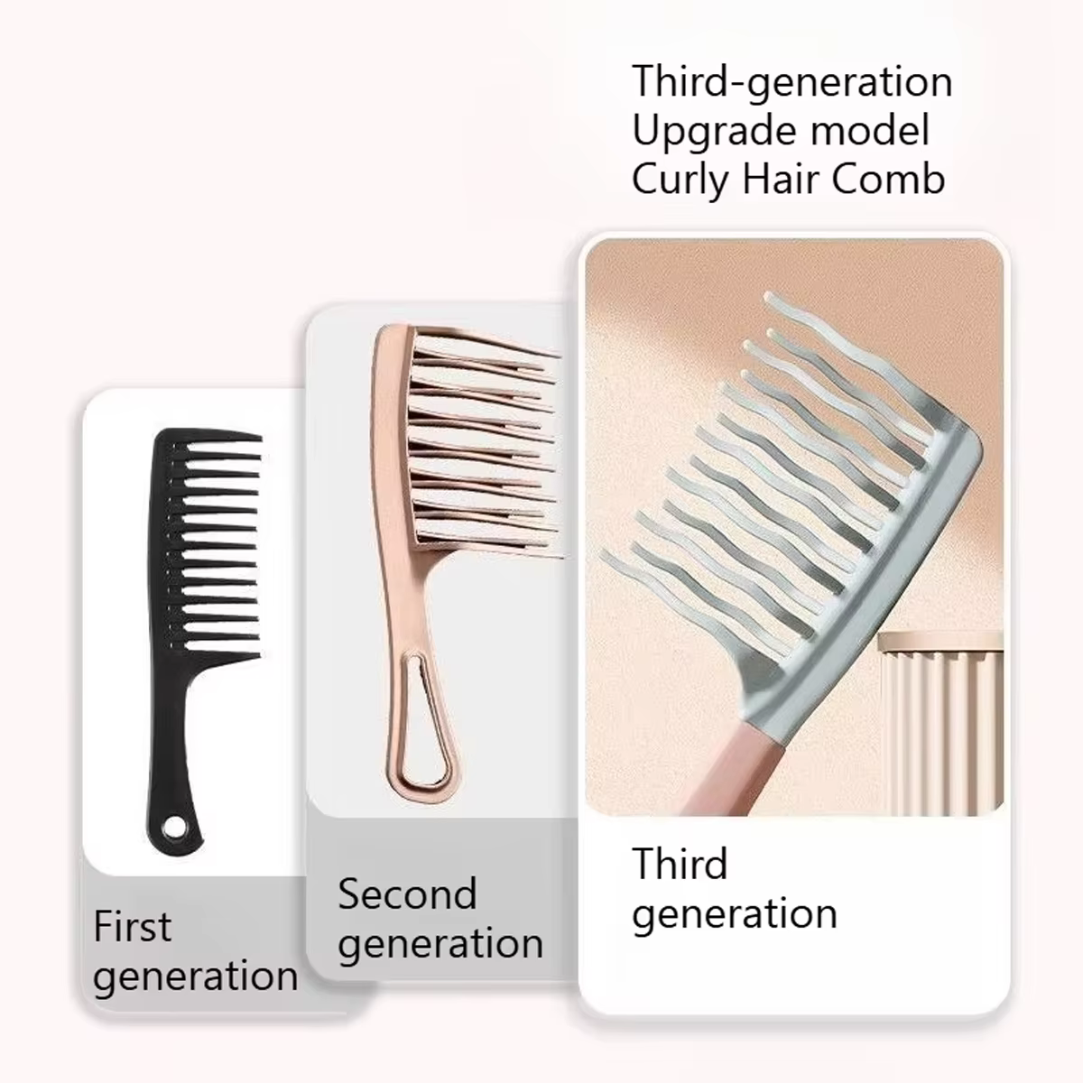 1 peigne à double rangée de dents ondulées pour cheveux bouclés