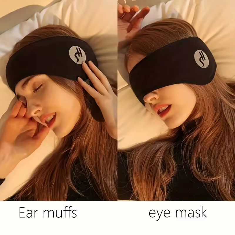 Masque de sommeil réglable avec cache-oreilles - doux, noir, bloquant le bruit pour les yeux et les oreilles, adapté aux voyages, au ronflement et à l'usage domestique