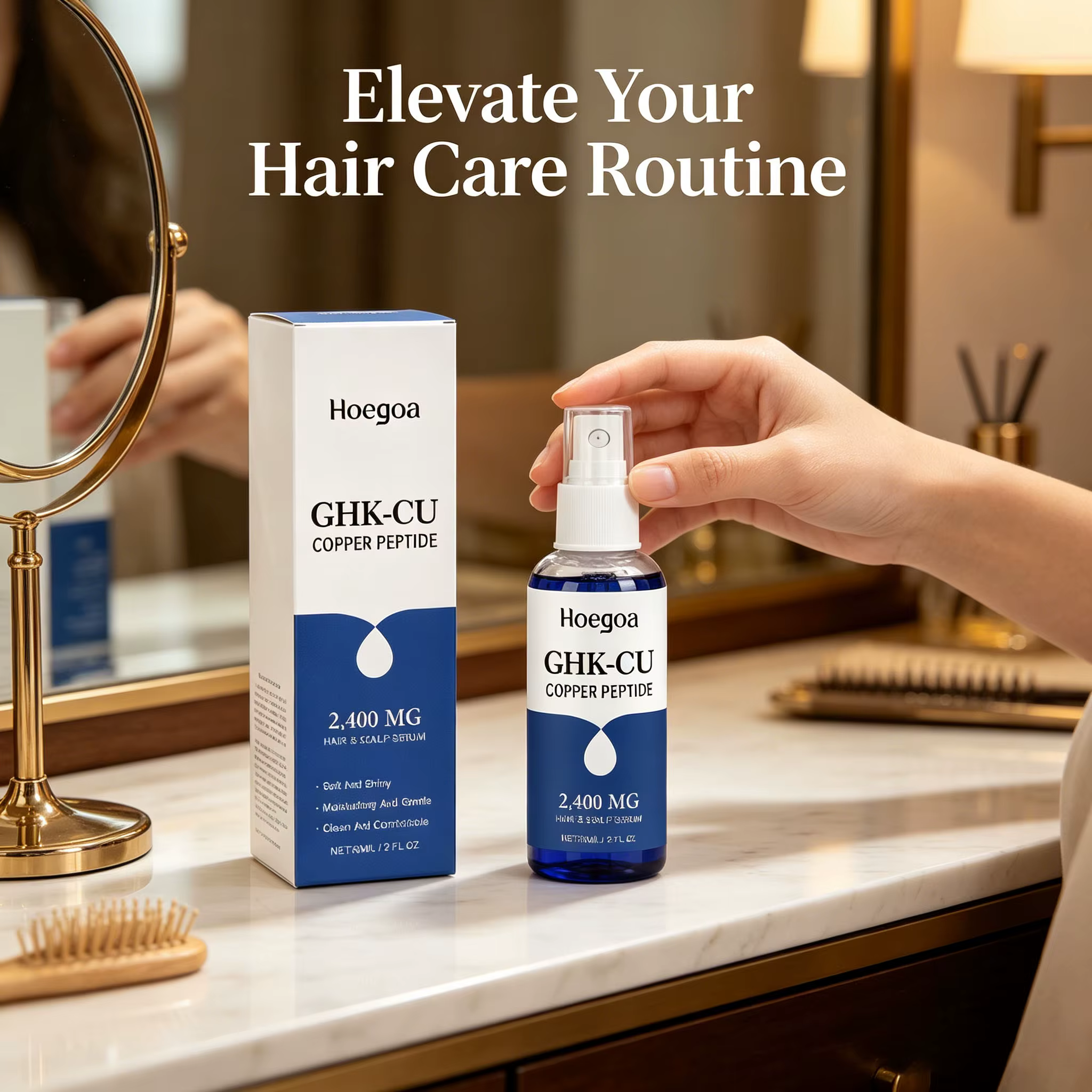 Sérum capillaire Hoegoa Ghk-cu au peptide de cuivre pour réparer les pointes sèches et abîmées, réparer la barrière du cuir chevelu, absorption rapide, essence réparatrice pour les cheveux