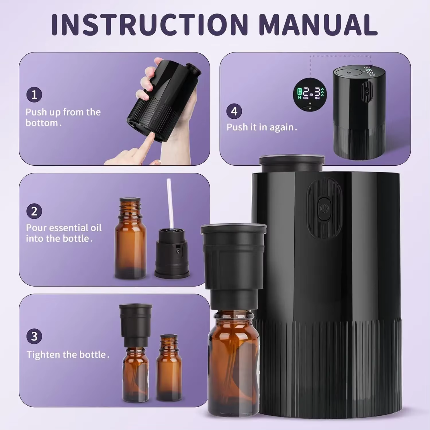 Nouveau diffuseur d'huiles essentielles 2026, diffuseur portable sans fil, fonctionne sur batterie pour voiture, bureau, maison, rechargeable par USB, diffuseurs de parfum