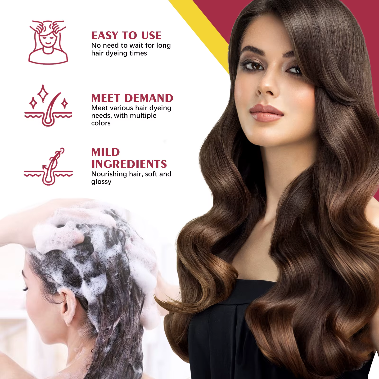 Shampoo colorant pour cheveux 3 en 1
