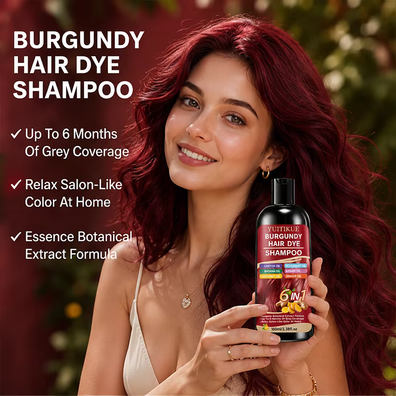 Shampoo colorant capillaire 6 en 1 couleur Bourgogne, formule à base de plantes, couvre les cheveux gris, coloration douce à faire soi-même à la maison.