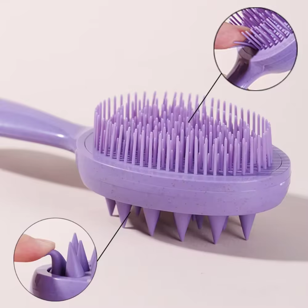 Brosse de massage du cuir chevelu 2-en-1 avec poils en silicone doux