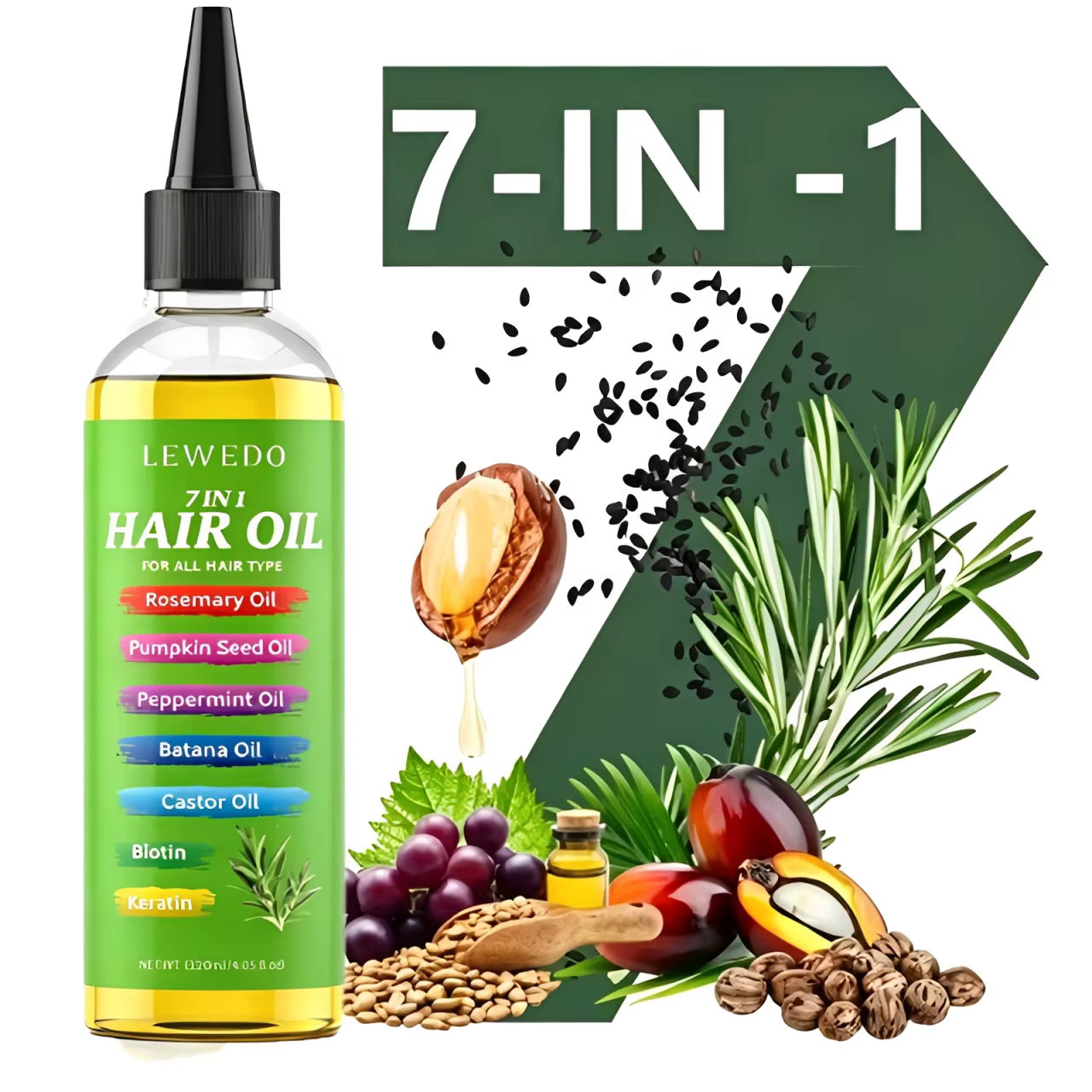 Huile capillaire 7-en-1 pour tous types de cheveux