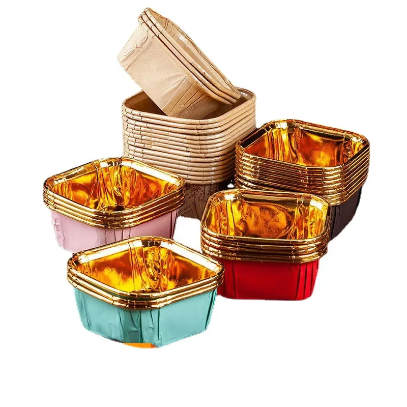 50 pièces 6.5x3.5cm carré Cupcake papier résistant à l'huile en mousseline de soie rouleau gâteau tasse cuisson Muffin haute température étui moule
