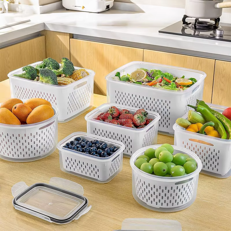 Contenants de stockage de fruits pour réfrigérateur, contenants hermétiques pour légumes avec passoire amovible, pour garder les fruits frais plus longtemps
